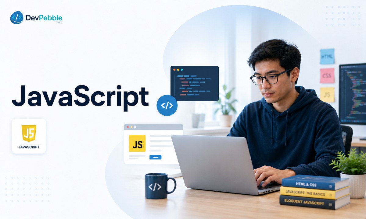 JavaScript as a first language for web development — running in the browser and underpinning front-end frameworks like React, pairing naturally with HTML and CSS.