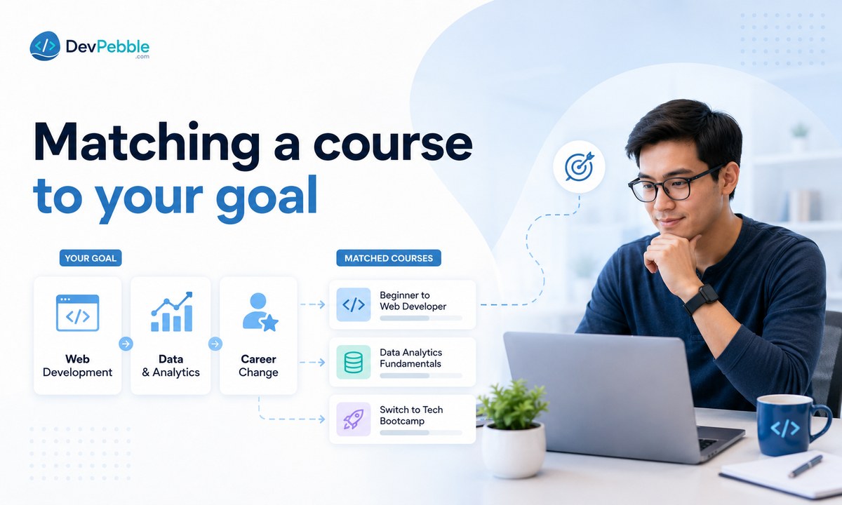 Matching a course to your goal — working backward from web development, software engineering, data analytics, AI, or security to the Atlanta program and certificate that fits.
