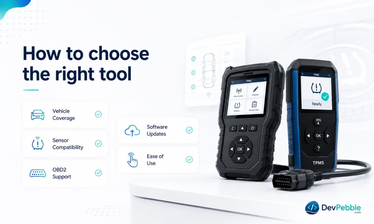 How to choose the right TPMS programming tool — confirm vehicle compatibility first, then sensor brand support, OBD2 support, software updates, ease of use, and your workload.
