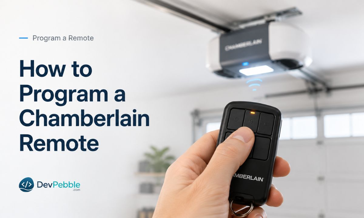 How to program a Chamberlain remote — press and release the Learn button, then press the remote button within the timing window until the opener lights blink to confirm the pairing.