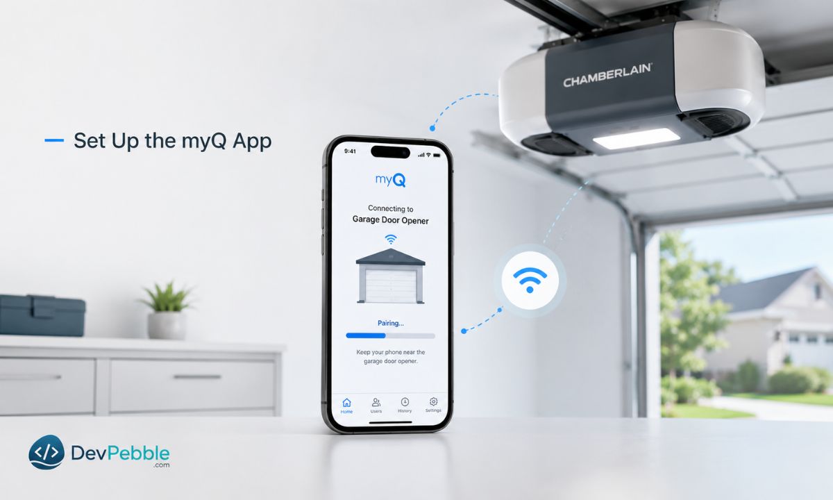 How to set up the myQ app for a Chamberlain opener — create an account, add the opener, put it into pairing mode, and confirm a strong 2.4 GHz Wi-Fi signal near the garage.
