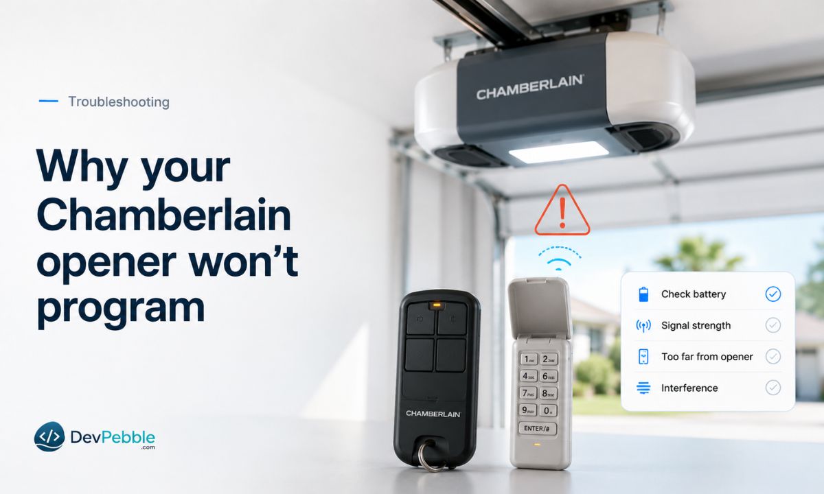 Why your Chamberlain opener won't program — common causes from a dead remote battery and a mismatched accessory to a wiped memory, a full memory, weak Wi-Fi, or a locked wall control.