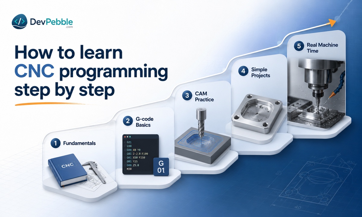 How to learn CNC programming step by step — start with the fundamentals, learn one CAM program well, practice on simple projects, then get real machine time.