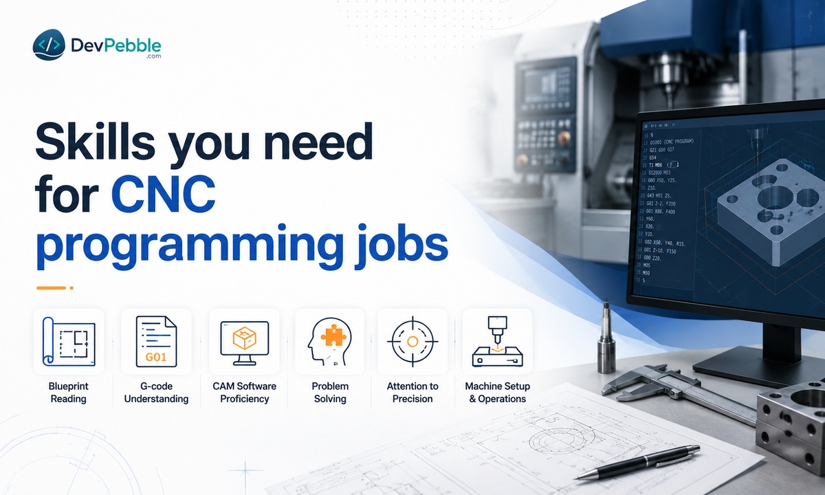 Skills you need for CNC programming jobs — reading G-code and M-code, working in CAM software, interpreting blueprints, attention to detail, and quick troubleshooting.