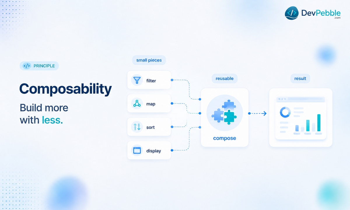 Composability in declarative programming — chaining small, reusable expressions like filter, map, and sort that read almost like a sentence.