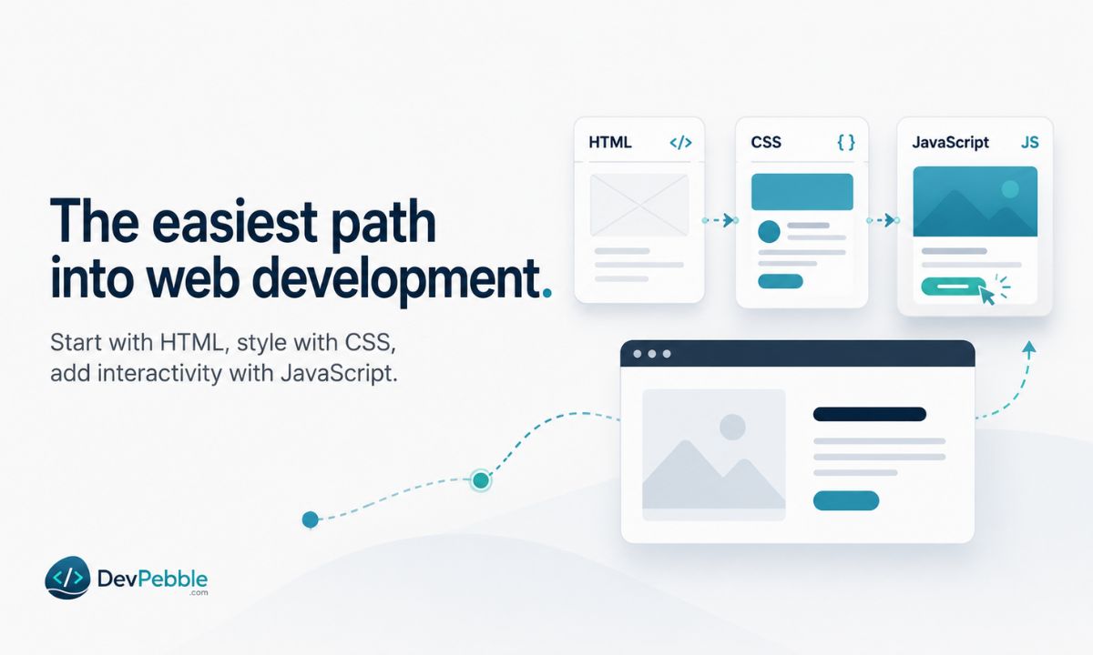 The easiest path into web development — start with HTML for structure, add CSS for style, then JavaScript to make pages interactive.