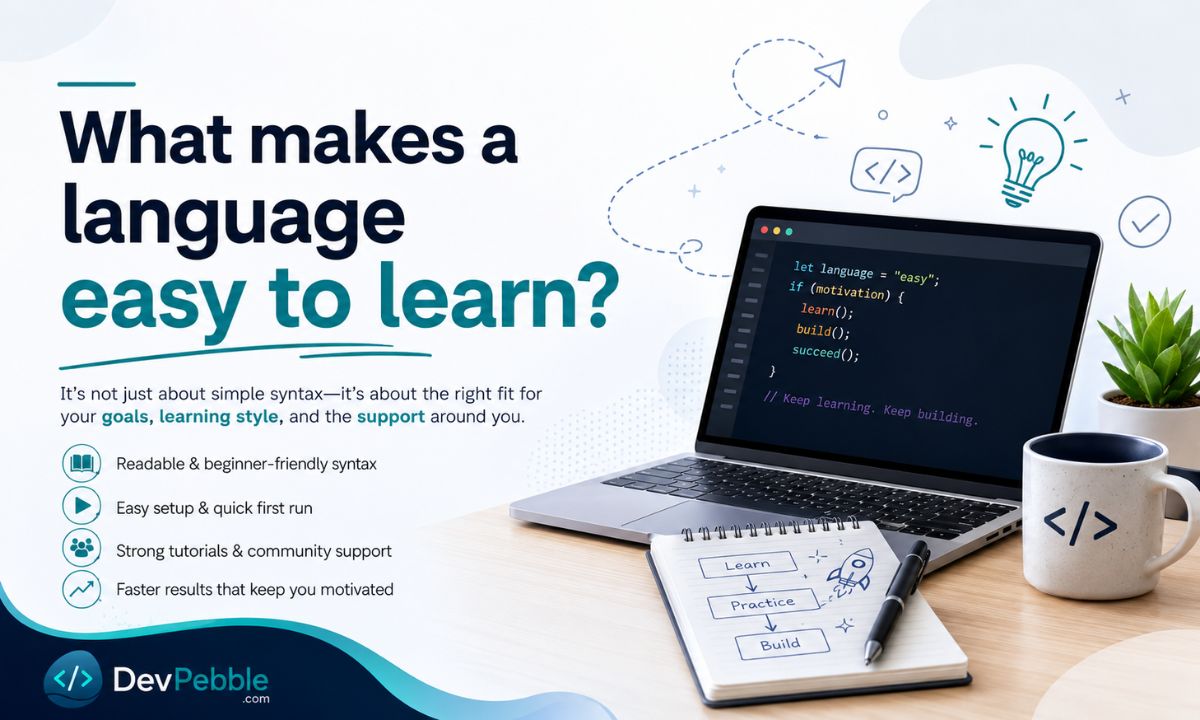 What makes a language easy to learn — readable, English-like code, no complicated setup, abundant free tutorials and community help, and fast, visible results.