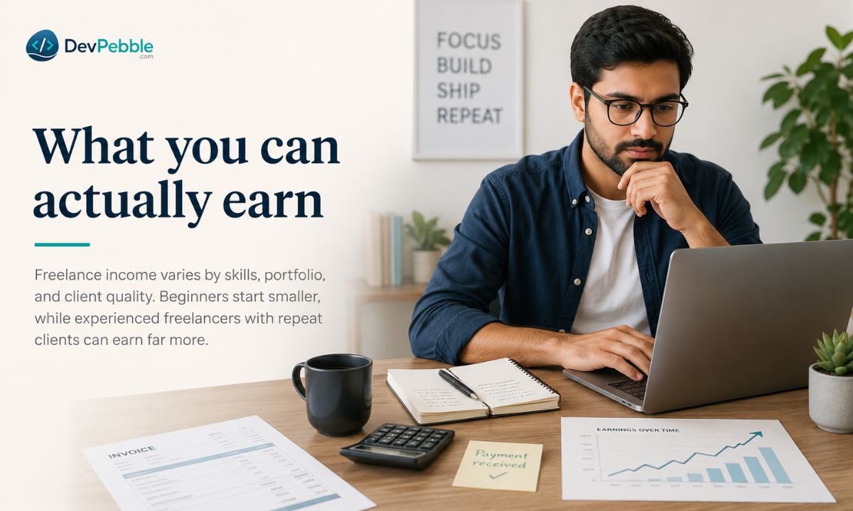 What you can actually earn from freelance programming — rates rise with specialized skills, a visible portfolio, well-scoped long-term clients, and being easy to work with, while early income stays lumpy.