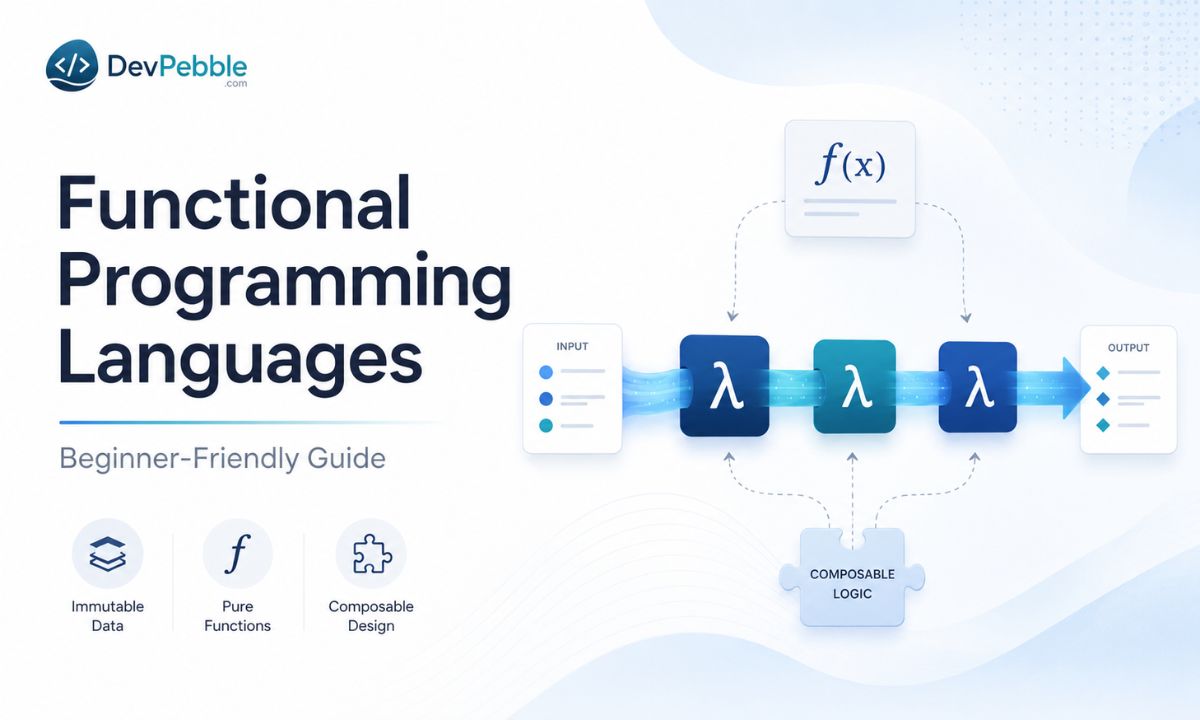 Functional programming languages — a complete beginner-friendly guide to pure functions, immutable data, and choosing between Haskell, Elixir, Scala, F#, Clojure, and Elm.