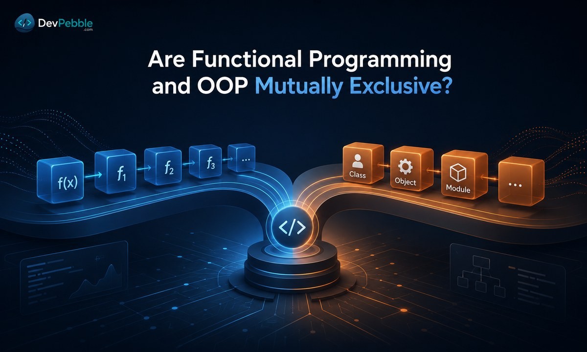 Are functional programming and OOP mutually exclusive — multi-paradigm languages run functional transformations inside object-oriented modules and wrap objects around a functional core.