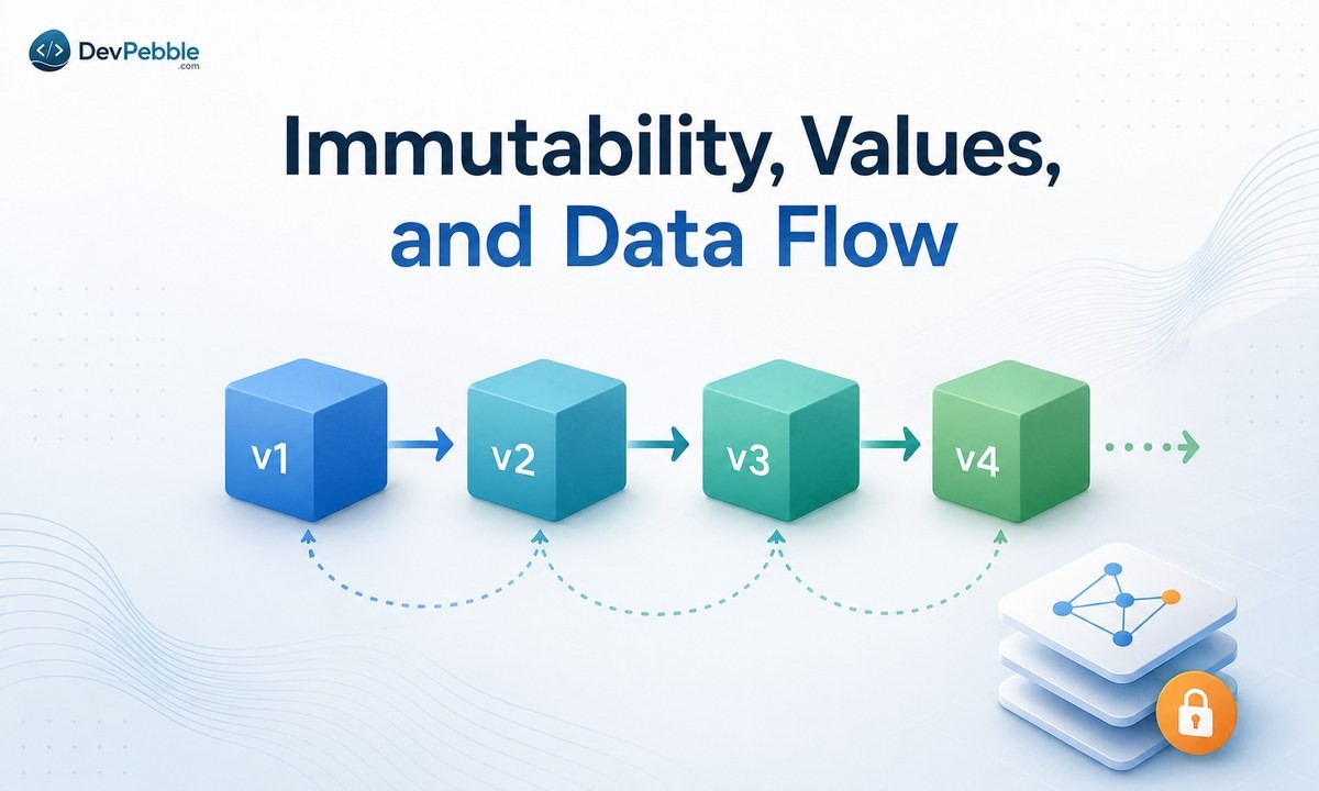 Immutability, values, and data flow — producing new values from old ones while persistent data structures share unchanged internal structure instead of copying everything.