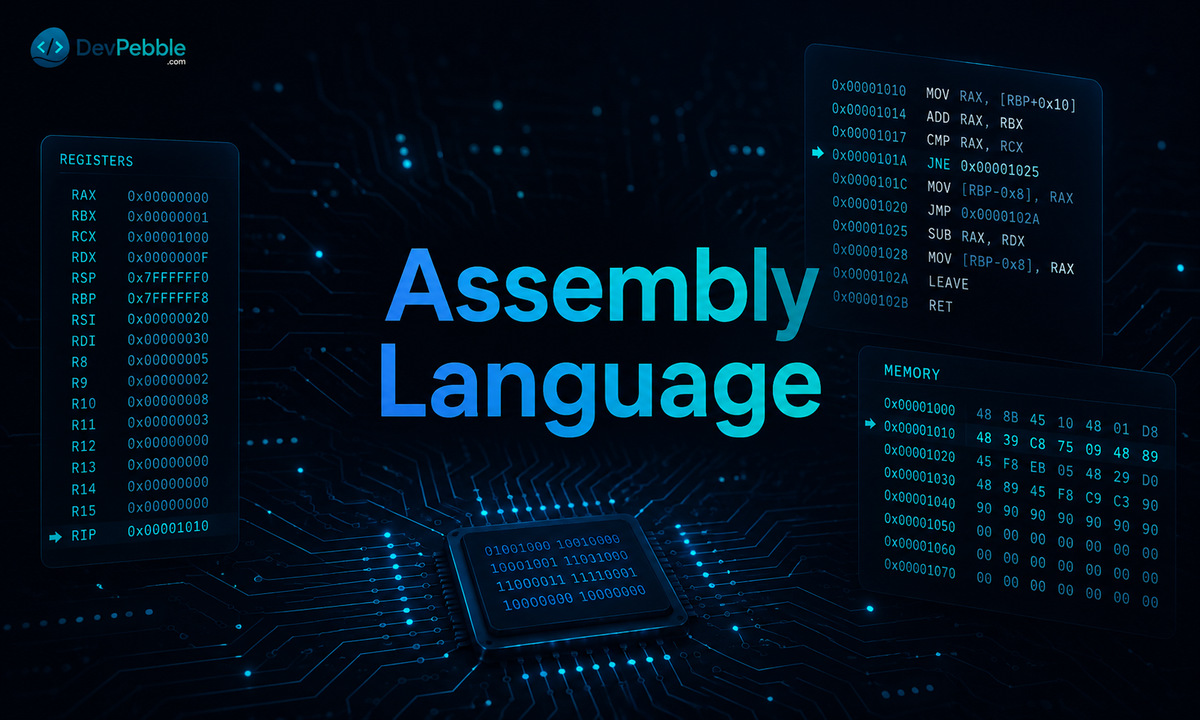 Assembly — the hardest practical programming language for hardware-level control, with explicit reasoning about registers, memory addresses, and individual instructions across architectures like x86-64, AArch64, and RISC-V.