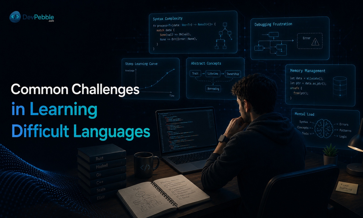 Common challenges in learning difficult programming languages — mapping symptoms like fighting the borrow checker or misreading Prolog's clause order to their usual cause and a corrective exercise.