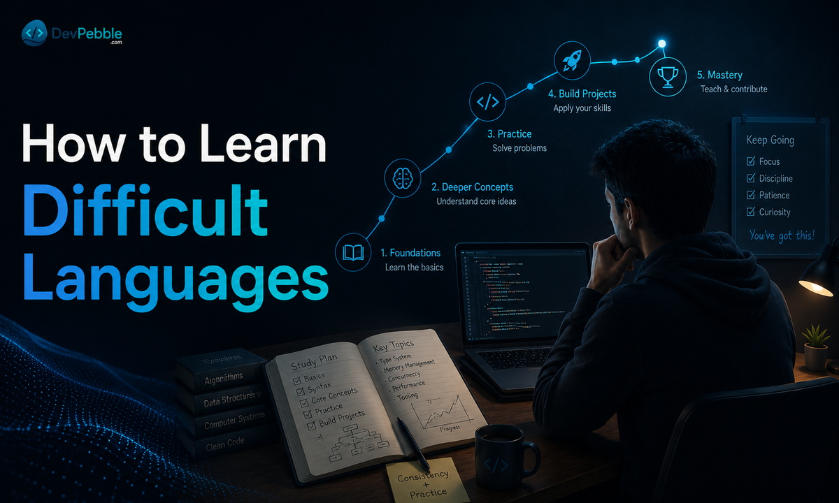 How to learn difficult programming languages without getting stuck — learn the execution model first, practice the language's defining difficulty in isolation, and treat compiler feedback as information rather than an obstacle.
