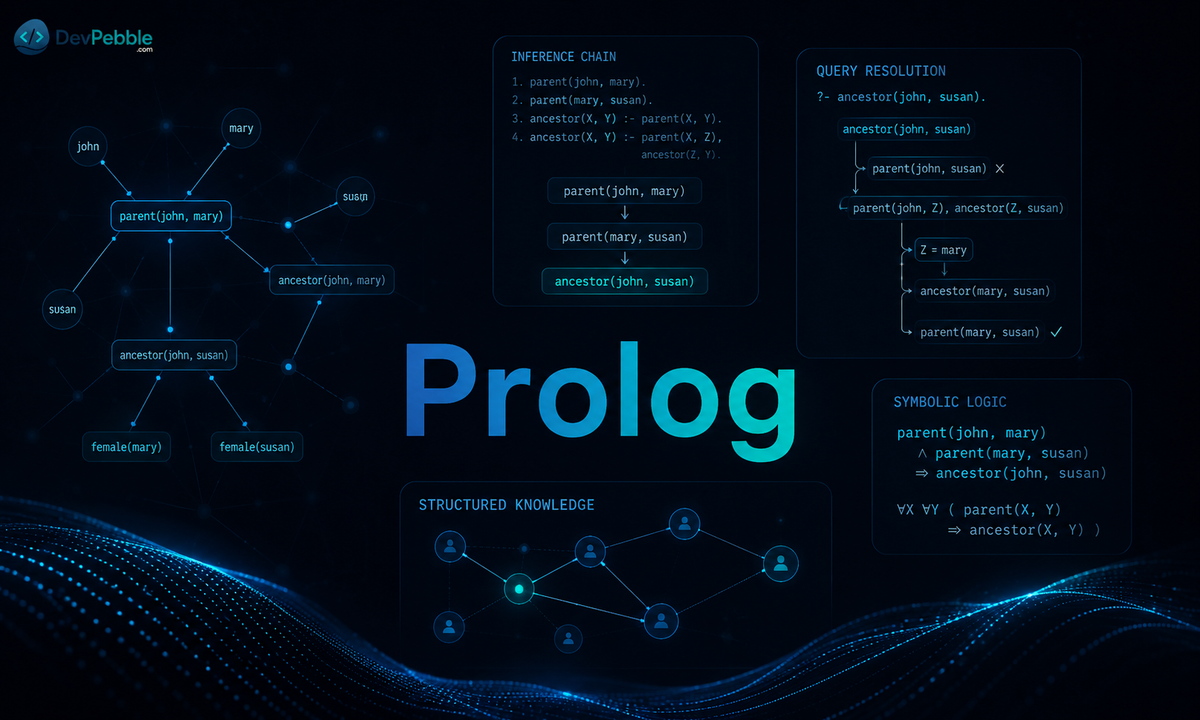 Prolog — the hardest logic-programming shift, where programmers describe facts and relationships and the execution engine decides how to search for an answer through unification and backtracking.