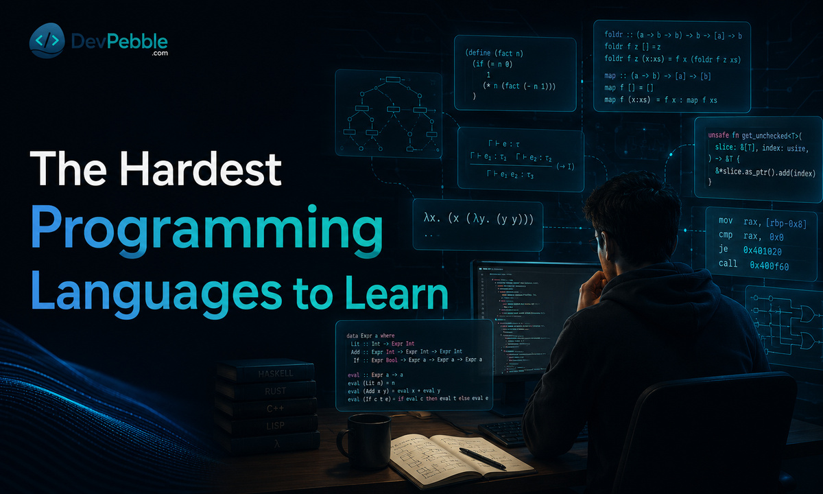 The hardest programming language, compared on consistent criteria — Malbolge for deliberate design, and Assembly, C++, Rust, Haskell, and Prolog each leading a different kind of practical difficulty.