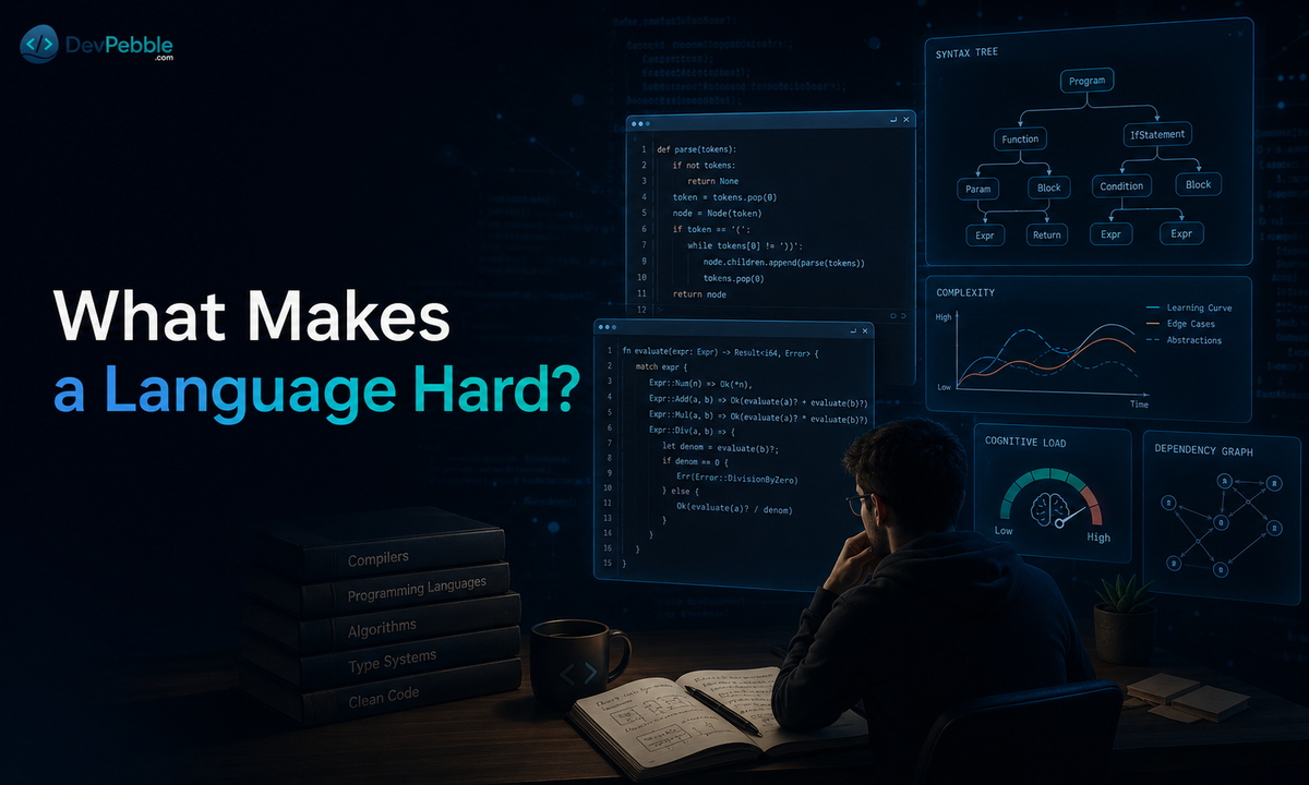 What makes a programming language difficult — syntax, semantic-model novelty, prerequisite knowledge, memory responsibility, debugging burden, and the number of features a learner eventually has to hold in mind.