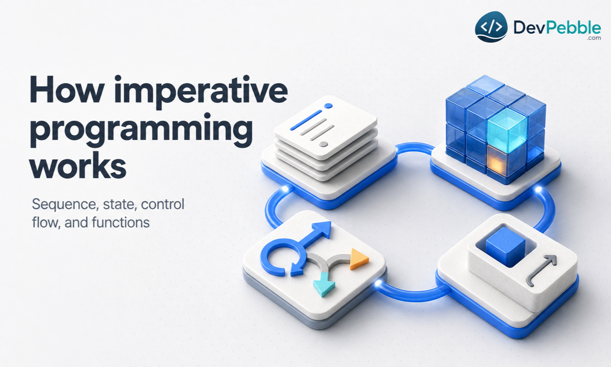 How imperative programming works — the core building blocks of sequential execution, mutable state, control flow, and functions.