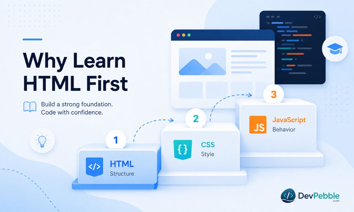 Why learn HTML before JavaScript — JavaScript and CSS both work by selecting HTML elements, so knowing HTML first makes everything after it easier.