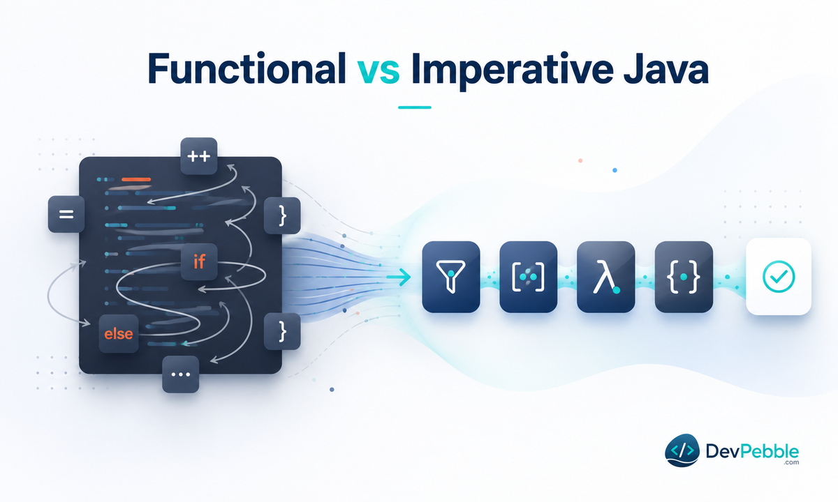 Functional vs. imperative Java — shifting from loops, conditionals, and mutable accumulators to filter, map, composition, and reduction.