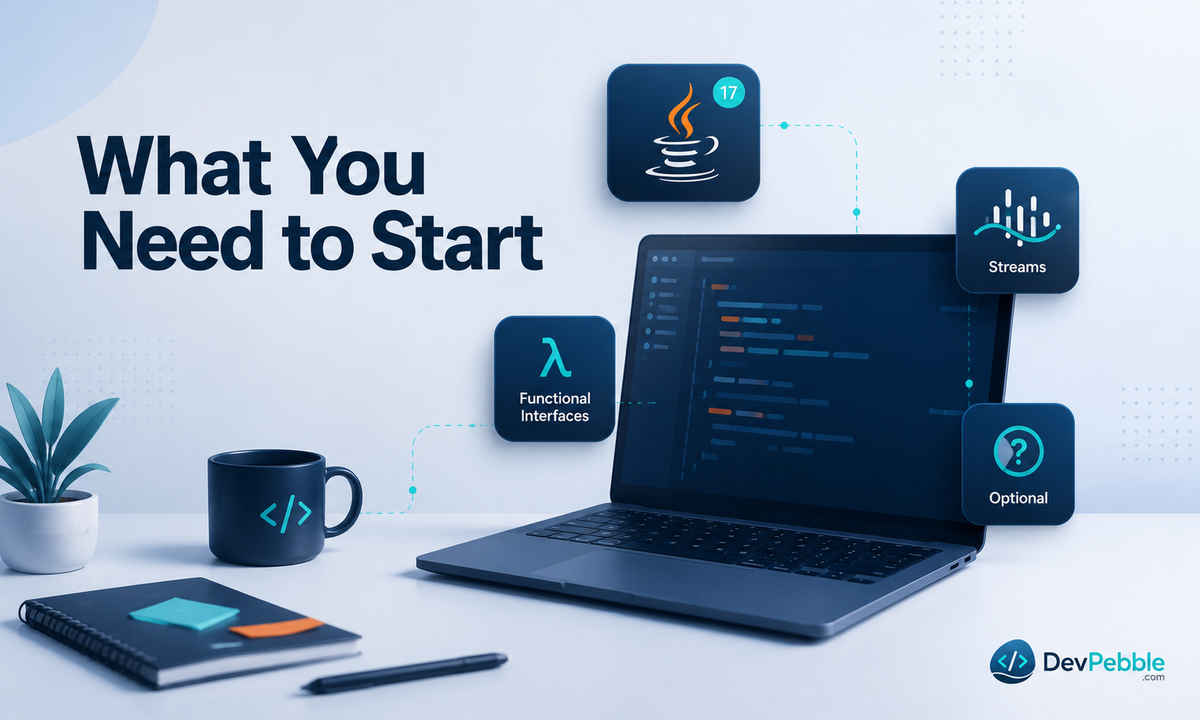 What you need to start using functional Java — Java 8 or later, the java.util.function, java.util.stream, and Optional packages, and working knowledge of generics and collections.