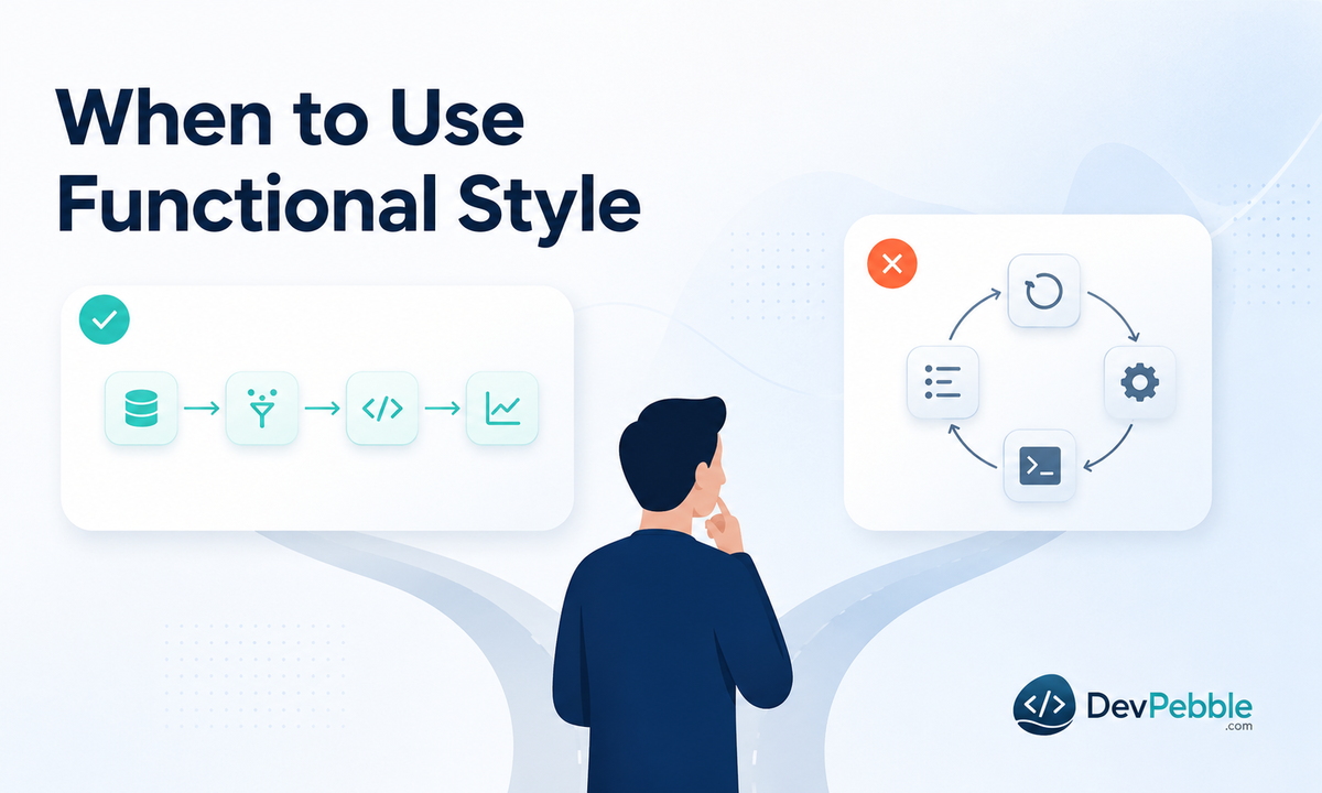 When to use functional style in Java and when not to — bounded transformations and reusable rules versus highly stateful, exception-heavy workflows.