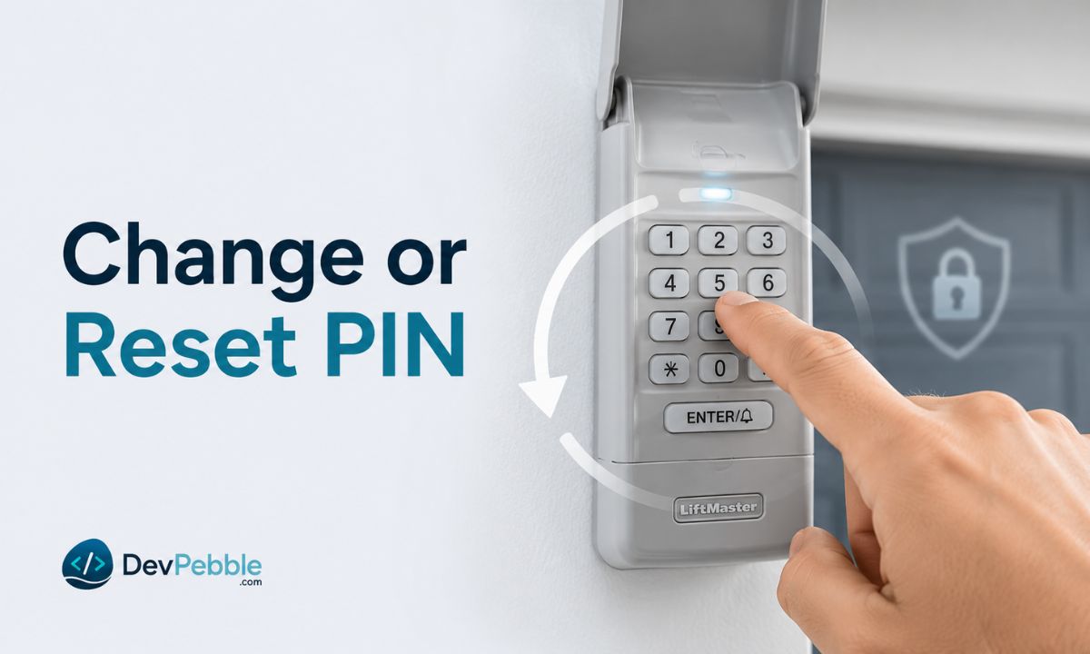 How to change or reset a LiftMaster keypad PIN — press the Learn button and enter a new code, or hold the button about six seconds to erase every paired remote and keypad at once.