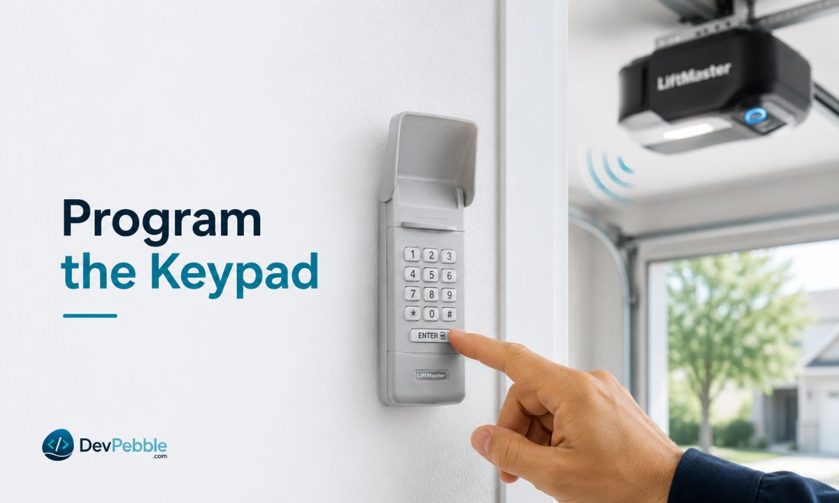 How to program a LiftMaster garage door keypad — press the Learn button to enter pairing mode, enter a four-digit PIN on the outdoor keypad, and watch the opener LED blink to confirm.