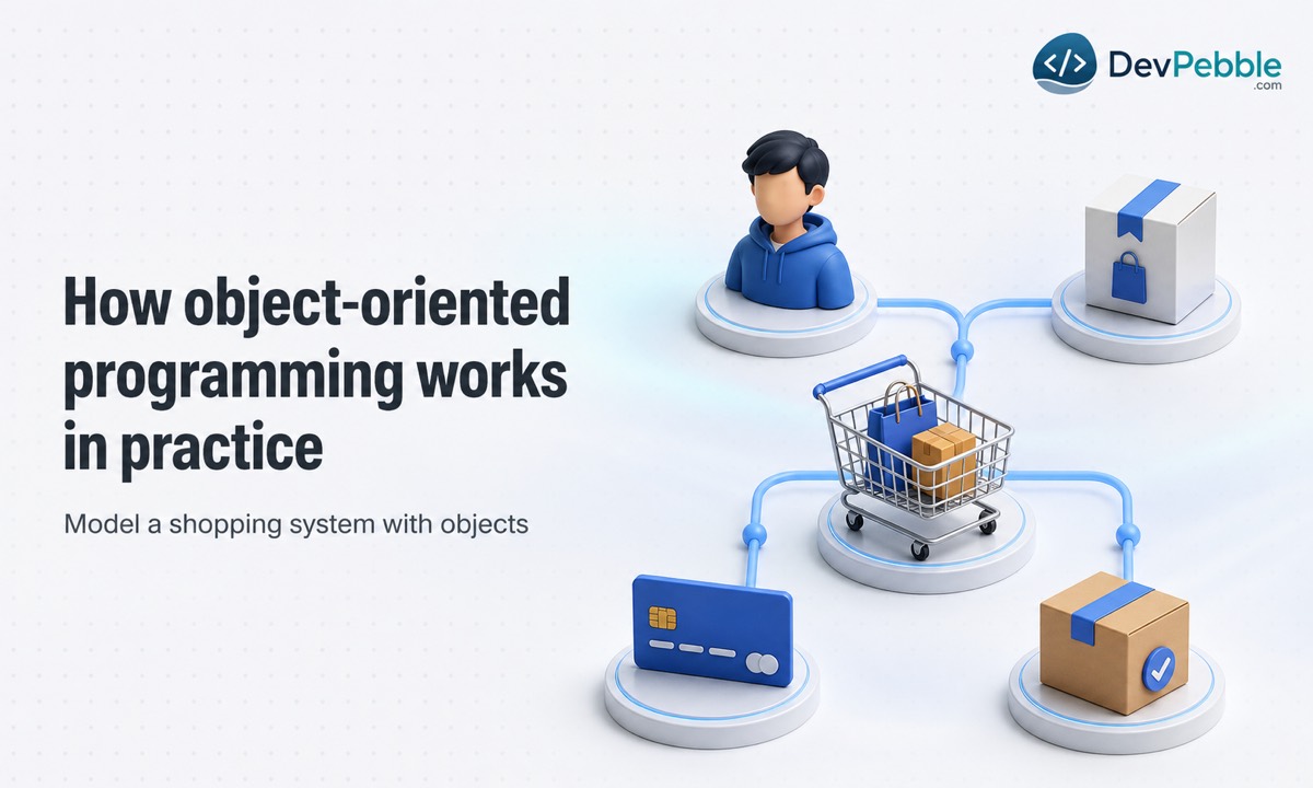 How object oriented programming works in practice by connecting customer, product, shopping cart, payment, and order objects.
