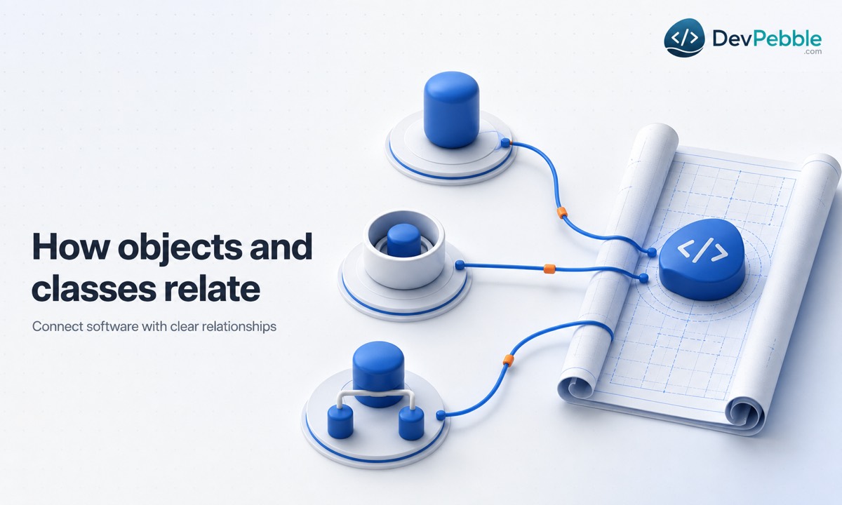 How objects and classes relate through association, aggregation, composition, and inheritance in object oriented programming.
