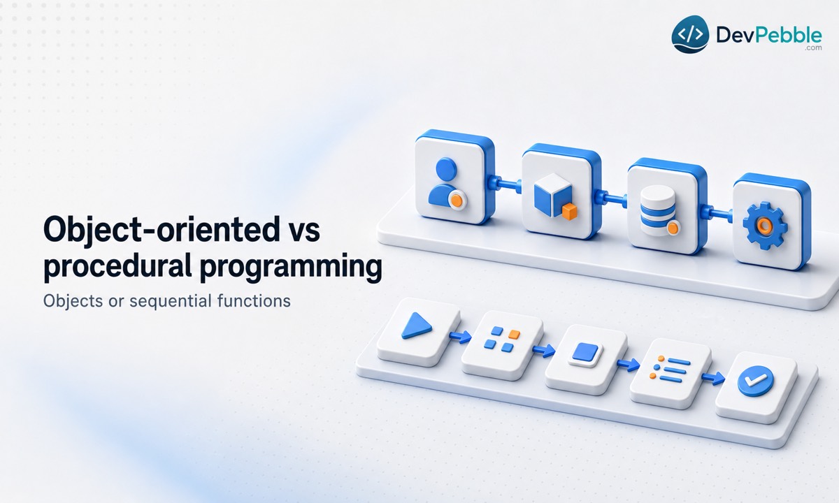 Object oriented programming vs procedural programming: objects that combine data and behavior compared with sequential functions operating on data.
