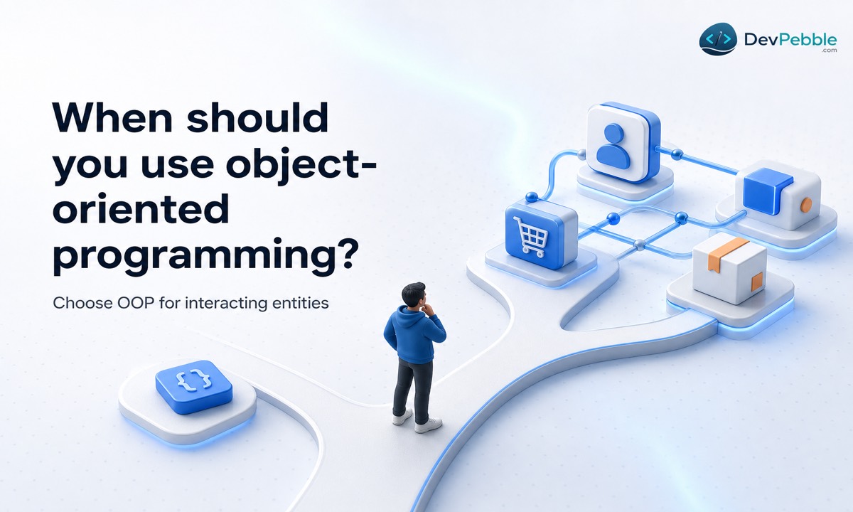 When to use object oriented programming for systems with many interacting entities, evolving state, complex rules, and long-term maintenance.