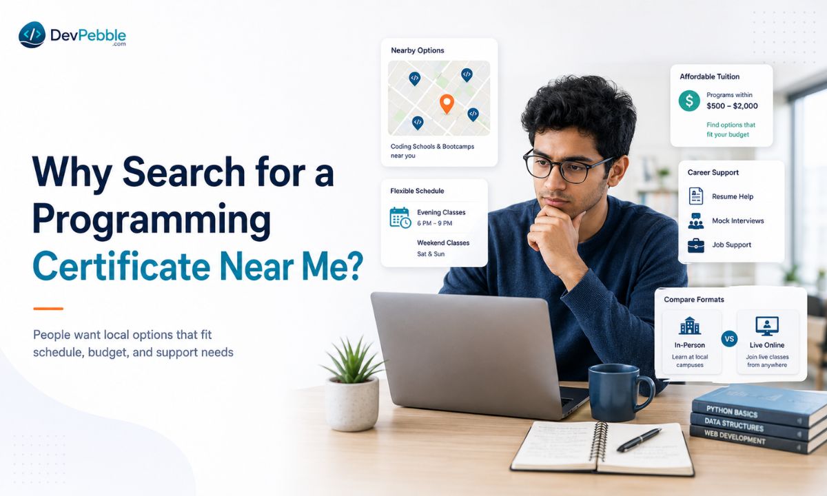 Why people search for a programming certificate near me — local coding schools, community colleges, and bootcamps offering in-person support that fits a real schedule and budget.