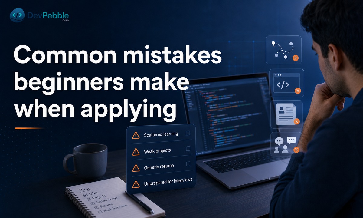Common mistakes beginners make when applying for programming jobs — learning too many languages at once, applying with no projects, skipping problem-solving practice, and sending the same resume everywhere.