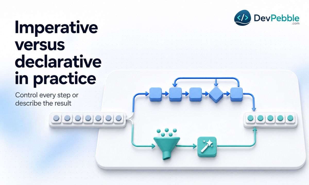 Imperative versus declarative programming in practice — a hand-written loop compared with a filter-and-map pipeline that doubles even numbers.