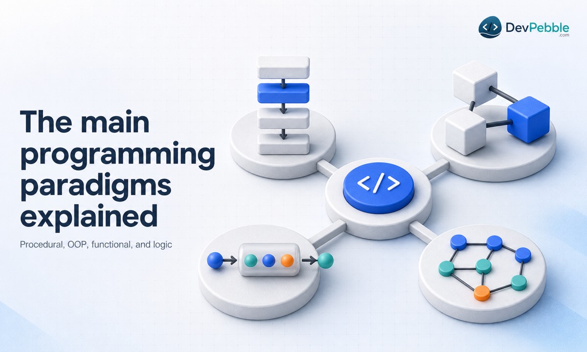 The main programming paradigms explained — procedural, object-oriented, functional, and logic programming under the imperative and declarative families.