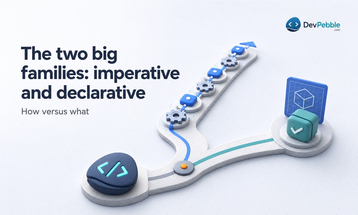 The two big families of programming paradigms: imperative programming that spells out the how versus declarative programming that describes the what.