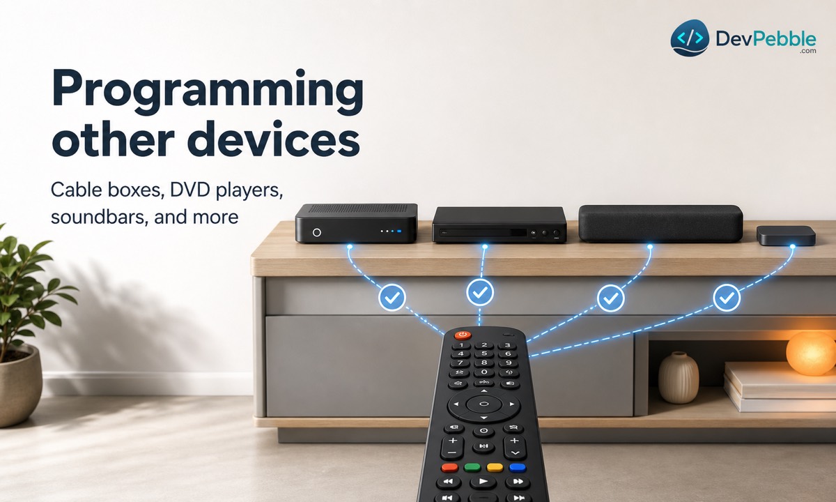 Programming an RCA universal remote for other devices including cable boxes, satellite receivers, DVD players, soundbars, and streaming players.