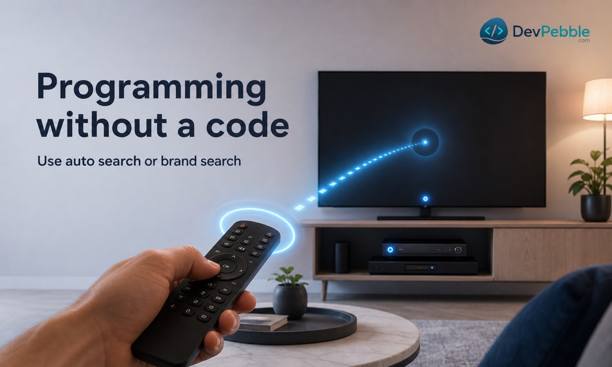Programming an RCA universal remote without a code by using automatic code search or brand code search while the device is powered on.