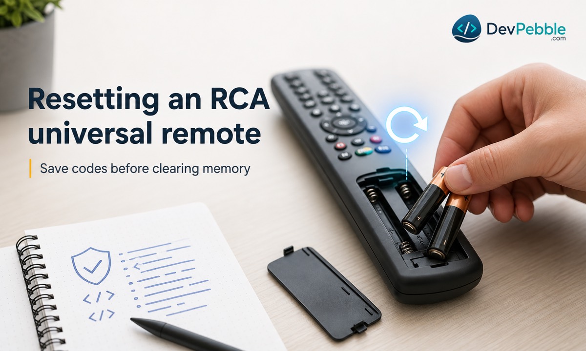 Resetting an RCA universal remote with a battery reset or model-specific factory reset before restoring saved device codes.