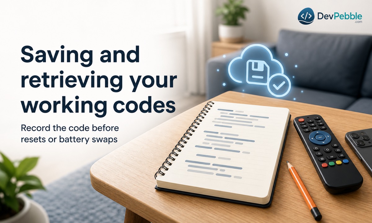Saving and retrieving working RCA universal remote codes for each programmed device before changing batteries or resetting the remote.
