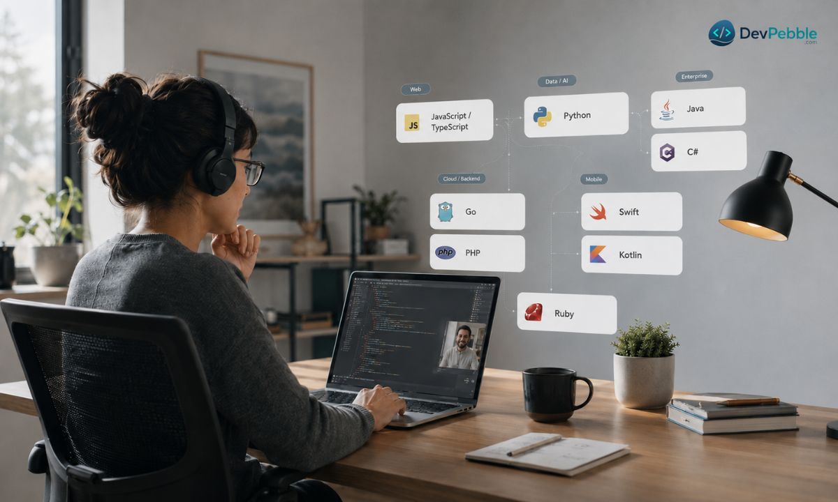 Best programming languages for remote work — JavaScript and TypeScript for web, Python for data and AI, Java for enterprise, Go for cloud, plus PHP, C#, Swift and Kotlin for their niches.