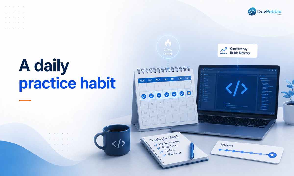 A daily practice habit — short, regular coding sessions and a simple log of what you covered, so progress stays visible even during slow stretches.