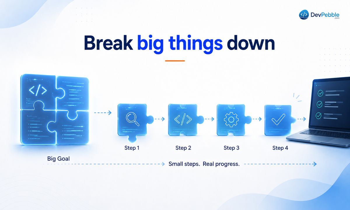 Break big things down — split a task that feels too big to start, like turning build a login page into HTML, styling, input validation, then wiring it to a backend.