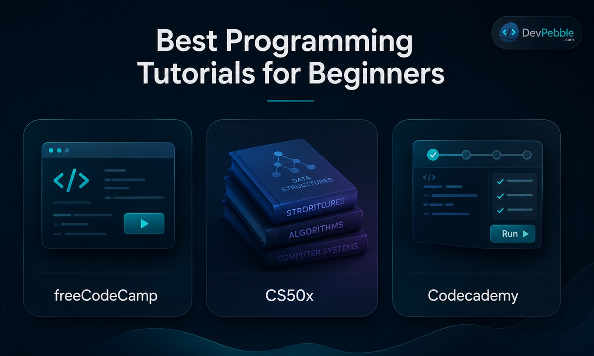Best all-around programming tutorials for beginners — freeCodeCamp, CS50x, and Codecademy compared for people learning to code from zero.