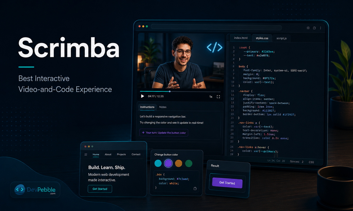 Scrimba, the best interactive video-and-code programming tutorial, where you pause a screencast and edit the instructor's code inline.