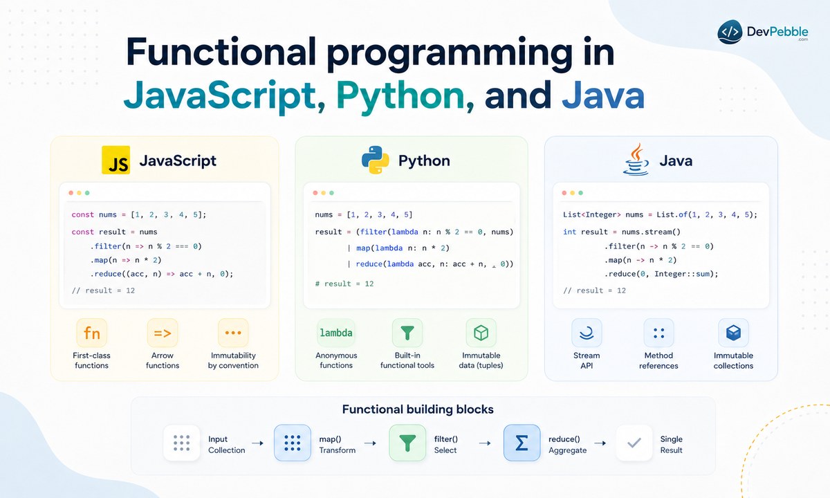 Can you use functional programming in JavaScript, Python, and Java — mainstream multi-paradigm languages that support functional techniques alongside their main style.