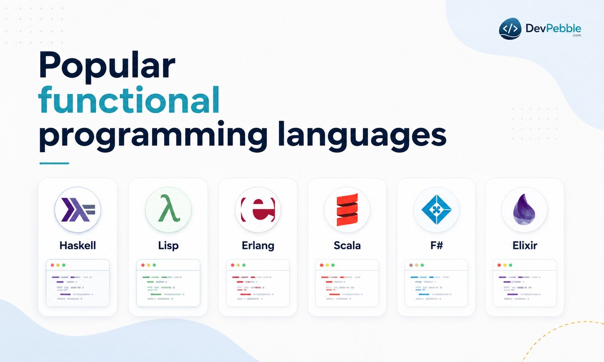 Popular functional programming languages — Haskell, Lisp, Erlang, Scala, F#, and Elixir, from purely functional languages to multi-paradigm ones that support the style.