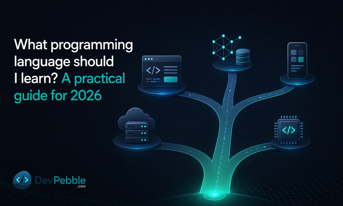What programming language should I learn — a practical 2026 guide that works backward from your goal and career to the right language, from Python and JavaScript to Java, C++, and C#.
